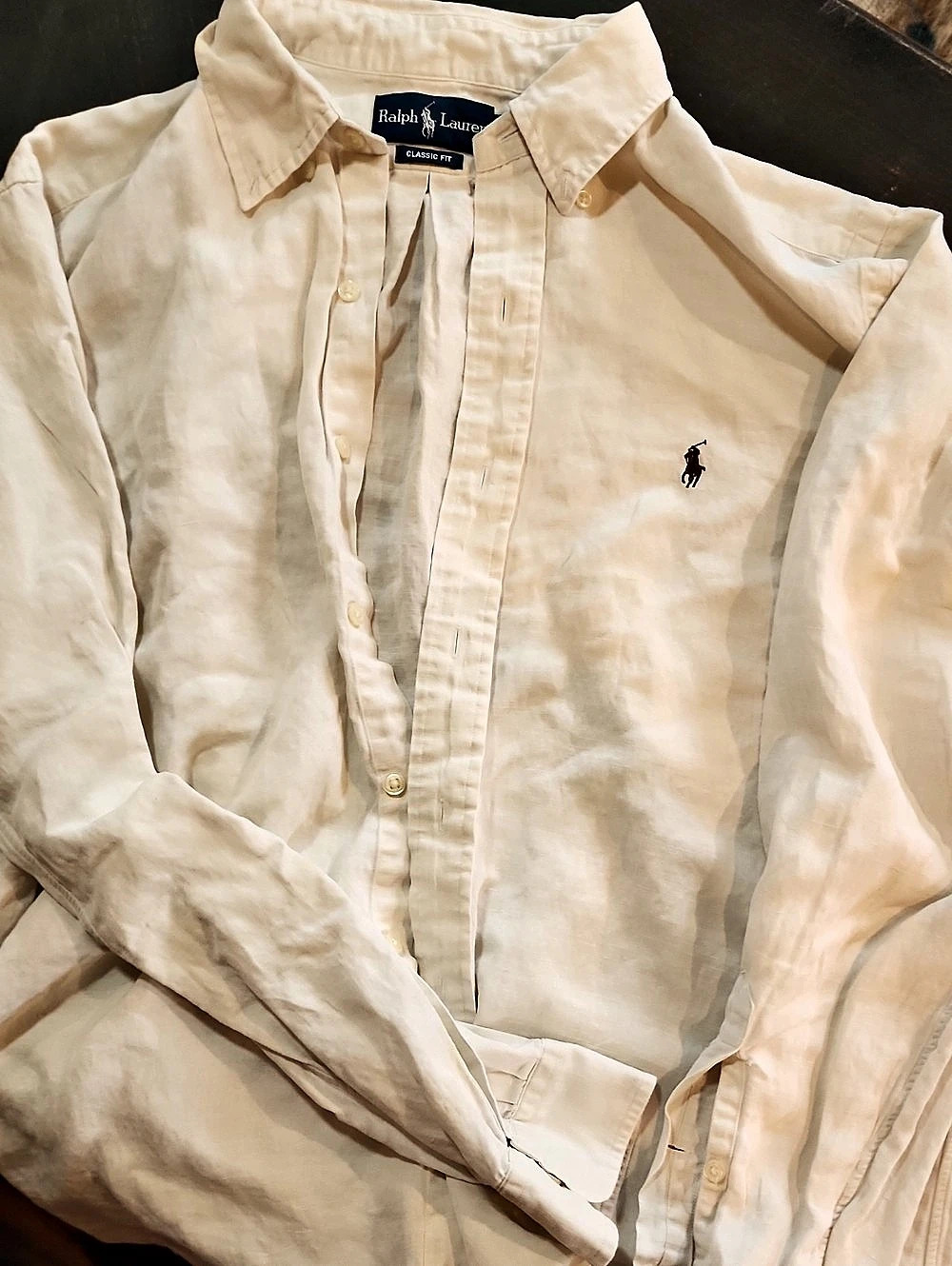 Ralph Lauren Linen And Silk Classic Fit Button-Down Shirt Cream